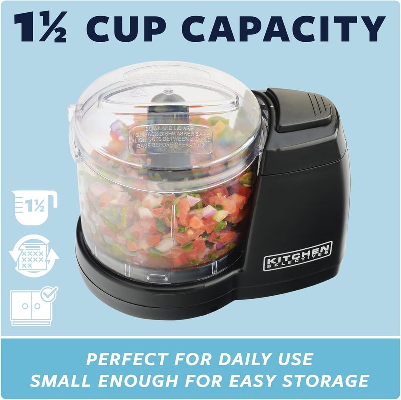 Kitchen Selectives Mini Chopper by Select Brands - Mini Electric Food Chopper for Kitchen Appliances - Features Dishwasher-Safe Parts - Chops, Minces & Dices - 1-1/2 Cups, Black - Image 3